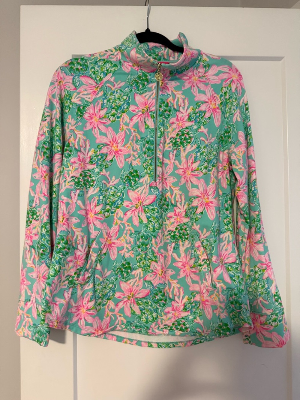 Lilly Pulitzer Mint Green Pink Floral Quarter-Zip Pullover